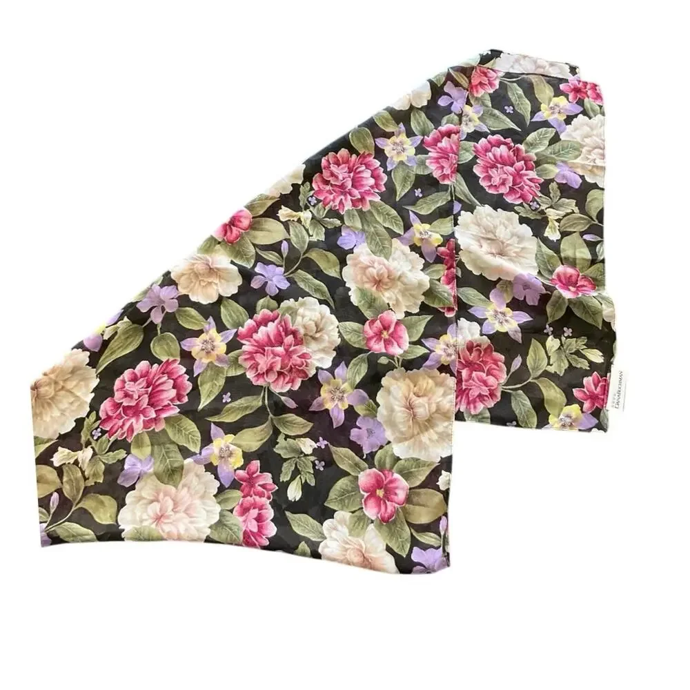 Dana Buchman Floral Sheer Scarf Black Pink Cream 20x69 Lightweight Wrap